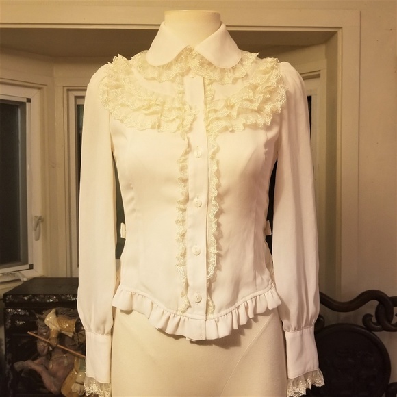 Innocent World Tops - Innocent World Rose Lace Frill Lolita Blouse